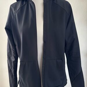 Nike Women’s Dri-Fit Full Zip Lined Black Athletic Hooded Thumb Hole Sz L Jacket